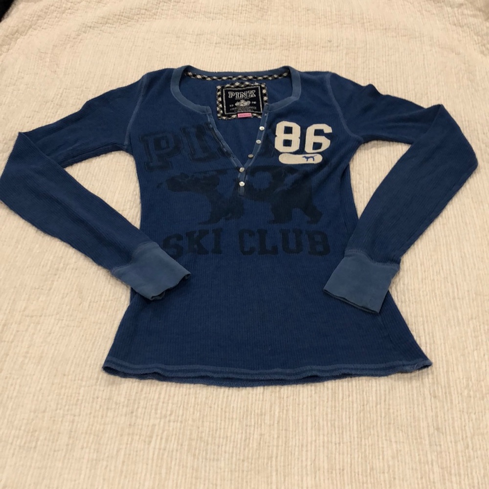 Victoria’s Secret Love PINK Ski Club Bear thermal 1986 blue white Med